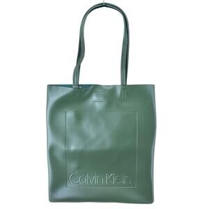 Calvin Klein Nora Leather Medium Magazine Tote in forest army olive green